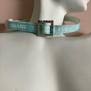 CHANEL Light Blue Dog collar with Sparkling Buckle